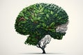 Mental Wellness Positivity and Creativity concept with Head in a shape of a tree with green leafs. Ai generated Royalty Free Stock Photo
