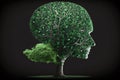 Mental Wellness Positivity and Creativity concept with Head in a shape of a tree with green leafs. Ai generated Royalty Free Stock Photo