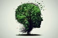 Mental Wellness Positivity and Creativity concept with Head in a shape of a tree with green leafs. Ai generated Royalty Free Stock Photo