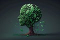 Mental Wellness Positivity and Creativity concept with Head in a shape of a tree with green leafs. Ai generated