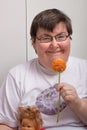 Mentally disabled woman with flower