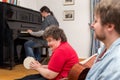 Mentally disabled woman learning a music instrument