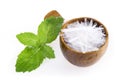 Menthol Crystal and Kitchen Mint, branch and green leaves isolated on white background.