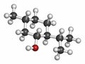 Menthol molecule, 3D rendering. Present in peppermint, corn mints, etc. Atoms are represented as spheres with conventional color