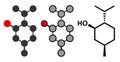Menthol molecule. Present in peppermint, corn mints, etc. Stylized 2D renderings and conventional skeletal formula. Royalty Free Stock Photo