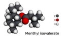 Menthyl isovalerate, validolum, validol molecule. It is drug, menthyl ester of isovaleric acid. Molecular model. 3D rendering