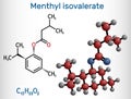 Menthyl isovalerate, validolum, validol molecule. It is drug, menthyl ester of isovaleric acid. Structural chemical formula and