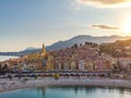 View on old part of Menton, Provence-Alpes-Cote d`Azur, France. Royalty Free Stock Photo