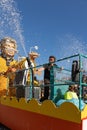 Menton, France-February 12, 2023:t raditional carnival parade of Lemon Festival in colorful costumes