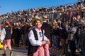 Menton, France-February 12, 2023:traditional carnival parade of Lemon Festival in colorful costumes