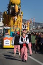 Menton, France-February 12, 2023:traditional carnival parade of Lemon Festival in colorful costumes