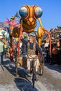 Menton, France-February 12, 2023:traditional carnival parade of Lemon Festival in colorful costumes