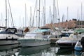 Beautiful Boats And Yachts Aligned in a Marina At Sunset Royalty Free Stock Photo