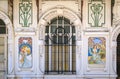 Art Nouveau ornate facade of the abandoned hotel Mondial in Menton, France