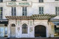 Art Nouveau ornate facade of the abandoned hotel Mondial in Menton, France