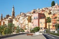 Menton, old city houses and street in the morning Royalty Free Stock Photo