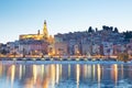 Menton, old city illuminated in the evening, French riviera