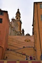 Menton Old Town steps and tower detail, South of France