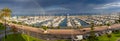 Menton. Panoramic view of the harbor with yachts and the city embankment.