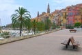 Menton town in a colorful houses at summer
