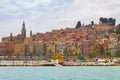 Menton town in a colorful houses at summer