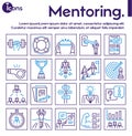 Mentoring linear color icon set. Coaching, sport coach, mentor and team work. Development concept