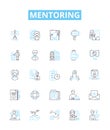 Mentoring vector line icons set. Counseling, advising, tutoring, guiding, coaching, support, teaching illustration