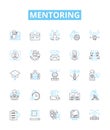 Mentoring vector line icons set. Counseling, advising, tutoring, guiding, coaching, support, teaching illustration