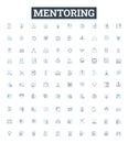 Mentoring vector line icons set. Counseling, advising, tutoring, guiding, coaching, support, teaching illustration