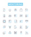 Mentoring vector line icons set. Counseling, advising, tutoring, guiding, coaching, support, teaching illustration