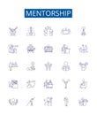 Mentorship line icons signs set. Design collection of Mentor, Mentorship, Guidance, Tutelage, Coaching, Supervision Royalty Free Stock Photo