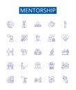 Mentorship line icons signs set. Design collection of Mentor, Mentorship, Guidance, Tutelage, Coaching, Supervision Royalty Free Stock Photo