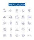 Mentorship line icons signs set. Design collection of Mentor, Mentorship, Guidance, Tutelage, Coaching, Supervision