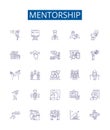 Mentorship line icons signs set. Design collection of Mentor, Mentorship, Guidance, Tutelage, Coaching, Supervision