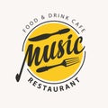 Menu or banner for music restaurant with cutlery