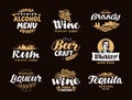 Menu bar, icons set. Labels of alcoholic drinks