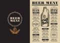 Menu beer restaurant, alcohol template placemat. Royalty Free Stock Photo