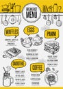 Menu breakfast restaurant, food template placemat. Royalty Free Stock Photo