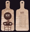 Menu for the cafe in the form cutting board