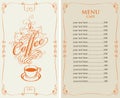 Menu for cafe with price list and coffee cup Royalty Free Stock Photo