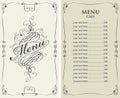 Menu for cafe with price list and curlicues frame Royalty Free Stock Photo