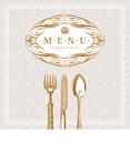 Menu with calligraphic frame and vintage cutlery