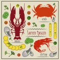 Menu cancer, shrimp, crab, mussels, lemon
