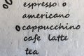 Menu coffee on white brick wall
