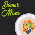 Menu concept. Dinner menu. Soup in flat style. Vector illustration Royalty Free Stock Photo