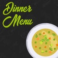 Menu concept. Dinner menu. Soup in flat style. Vector illustration Royalty Free Stock Photo