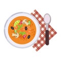 Menu concept. Tom Yum Kung Thai food. Soup in flat style. Vector illustration Royalty Free Stock Photo