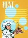 menu cook with roast turkey, poultry cooking and roasting, professional worker in restaurant