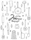 menu cover with hand drawn kitchenware Royalty Free Stock Photo