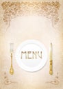 Menu, cutlery on grunge background. Royalty Free Stock Photo